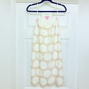 Lilly Pulitzer White & Gold Racerback Resort Wedding Summer Mini Dress- Size M
